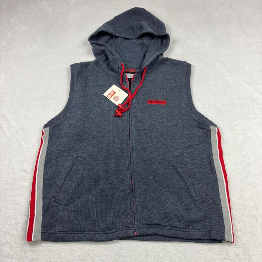 NC State Sweatshirt Womens M Gray Red Oak Hooded Zip Sleeveless Embroidered Logo